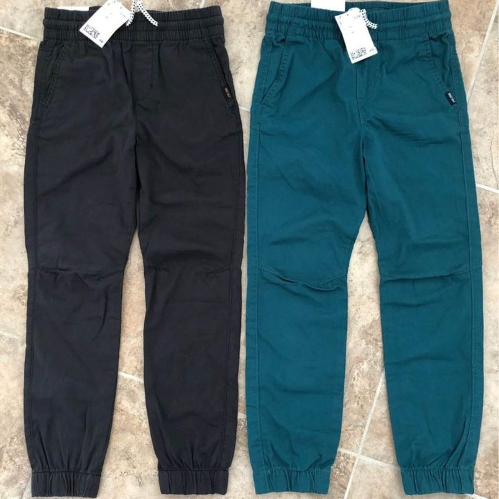 H&M boys size 7/8 green black jogger pants, pull on, moto NWT